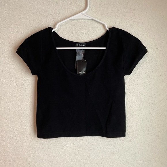 Bebe Classic Scoop Neck Black Crop Top size M/L-NWT - Picture 1 of 6